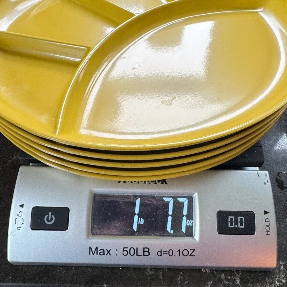 Vintage Yellow Melamine Divided Plates Set of 5 MCM Retro Cafeteria Style 9 Inch